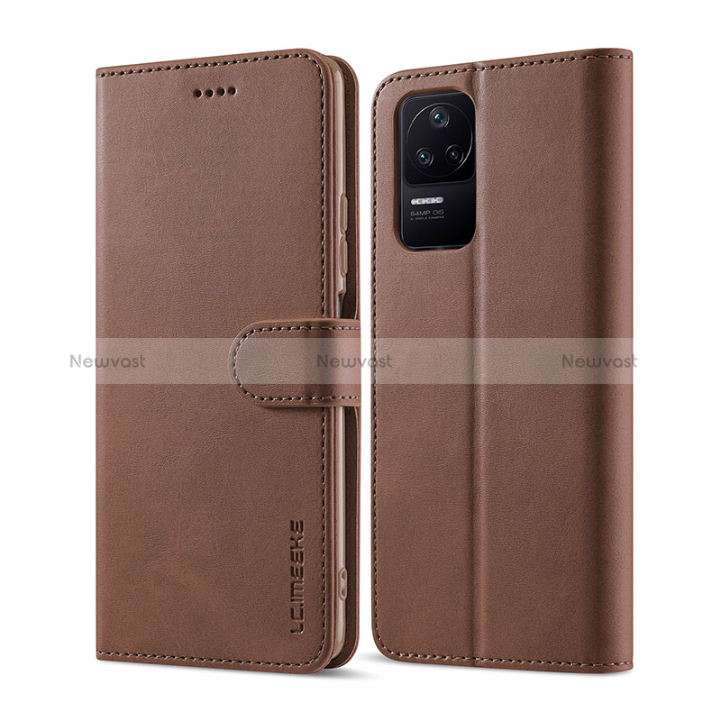 Leather Case Stands Flip Cover Holder LC1 for Xiaomi Poco F4 5G Brown