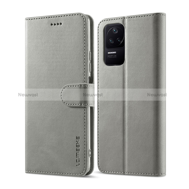 Leather Case Stands Flip Cover Holder LC1 for Xiaomi Poco F4 5G Gray
