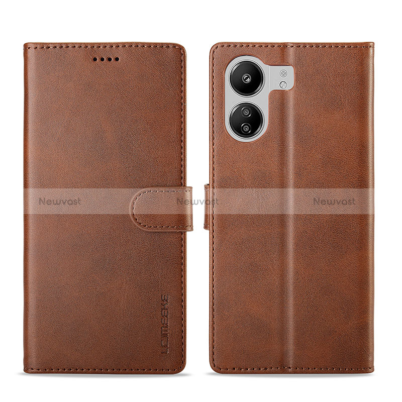 Leather Case Stands Flip Cover Holder LC1 for Xiaomi Redmi 13C Brown