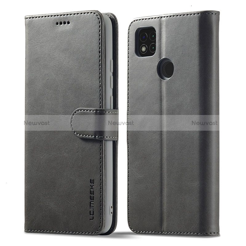 Leather Case Stands Flip Cover Holder LC1 for Xiaomi Redmi 9C Gray
