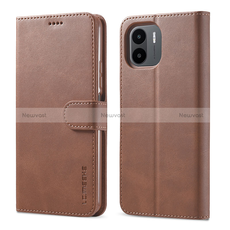 Leather Case Stands Flip Cover Holder LC1 for Xiaomi Redmi A2 Brown