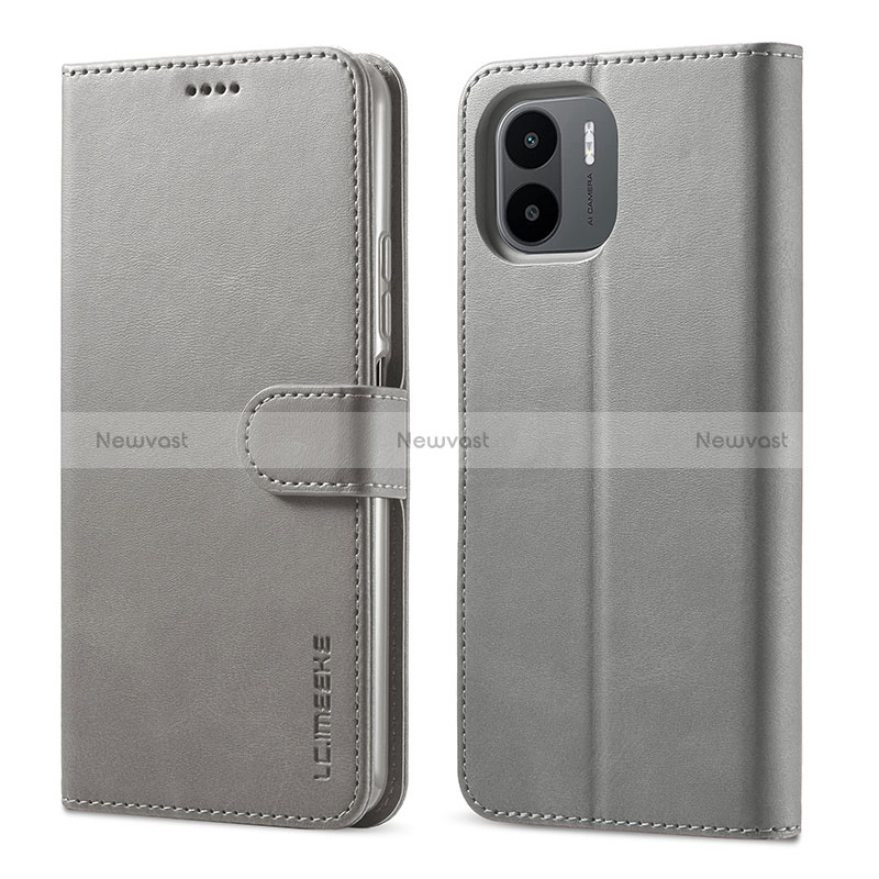 Leather Case Stands Flip Cover Holder LC1 for Xiaomi Redmi A2 Plus Gray