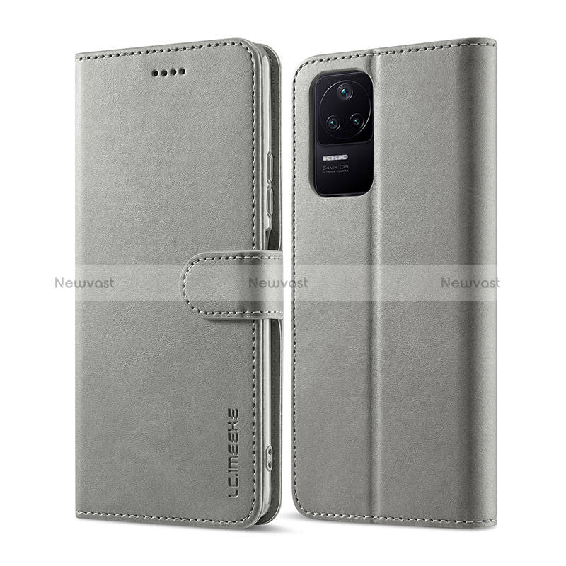 Leather Case Stands Flip Cover Holder LC1 for Xiaomi Redmi K40S 5G Gray