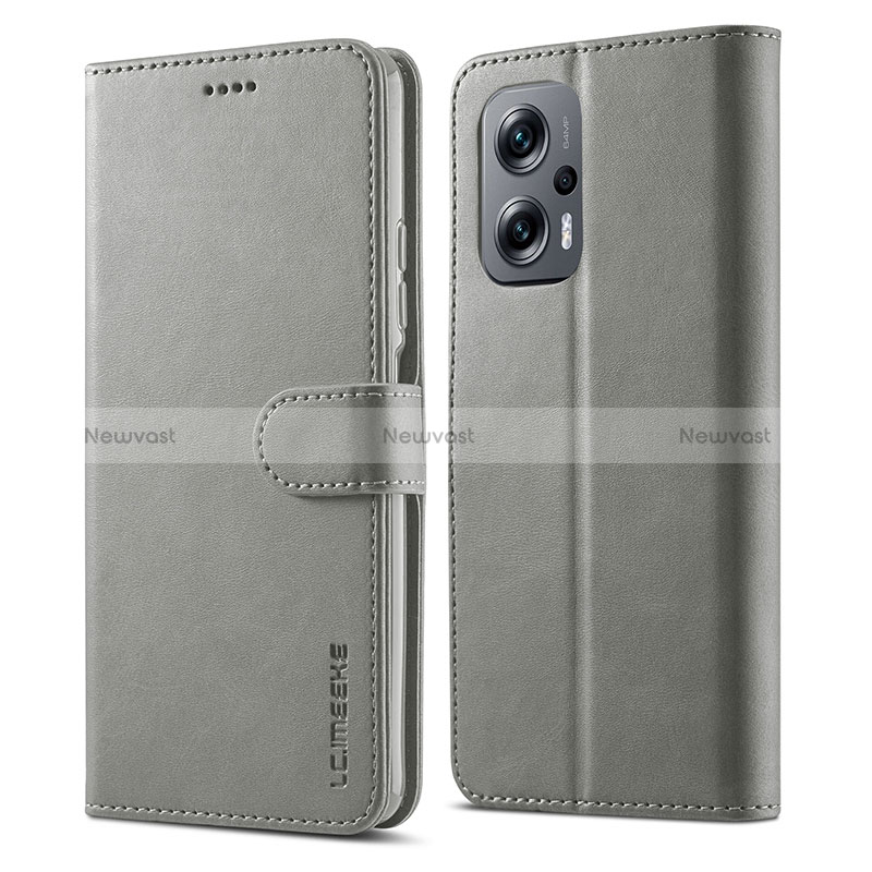 Leather Case Stands Flip Cover Holder LC1 for Xiaomi Redmi K50i 5G Gray