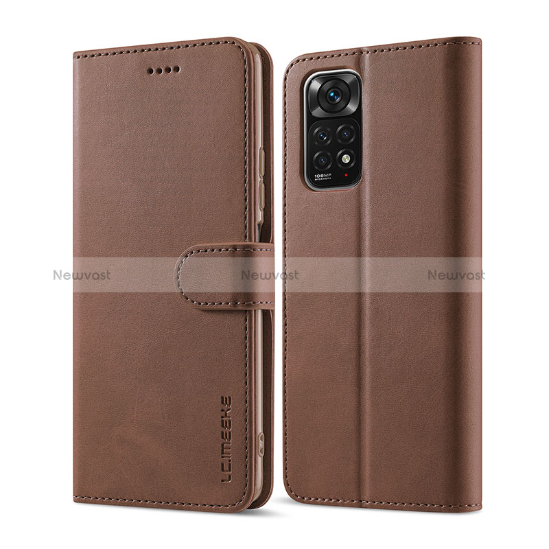 Leather Case Stands Flip Cover Holder LC1 for Xiaomi Redmi Note 11 Pro 5G Brown