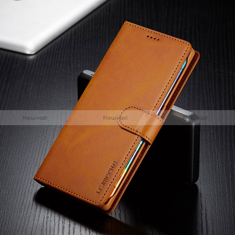 Leather Case Stands Flip Cover Holder LC2 for Huawei Nova 8i Light Brown