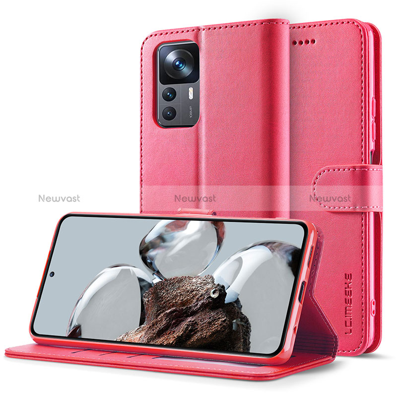 Leather Case Stands Flip Cover Holder LC2 for Xiaomi Mi 12T 5G Hot Pink