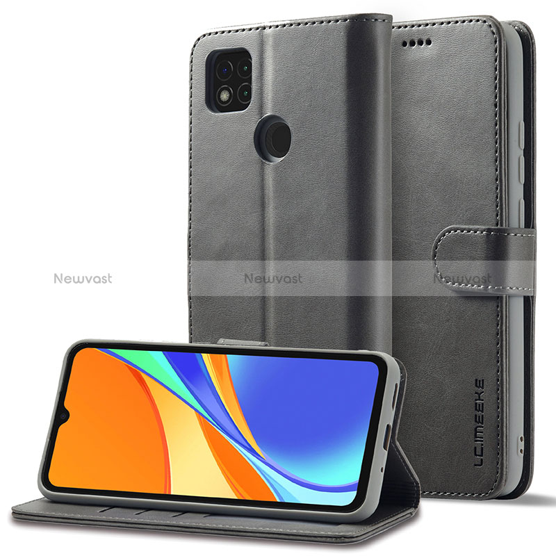 Leather Case Stands Flip Cover Holder LC2 for Xiaomi POCO C3 Gray