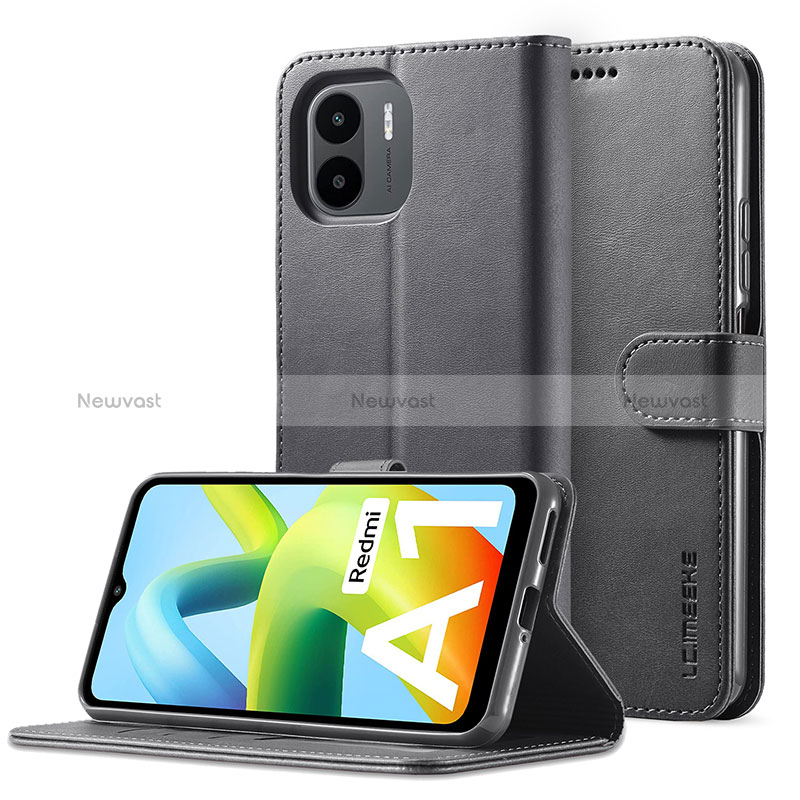 Leather Case Stands Flip Cover Holder LC2 for Xiaomi Poco C51 Black