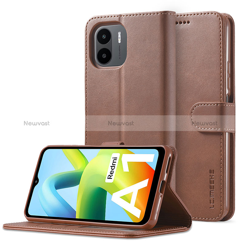 Leather Case Stands Flip Cover Holder LC2 for Xiaomi Poco C51 Brown