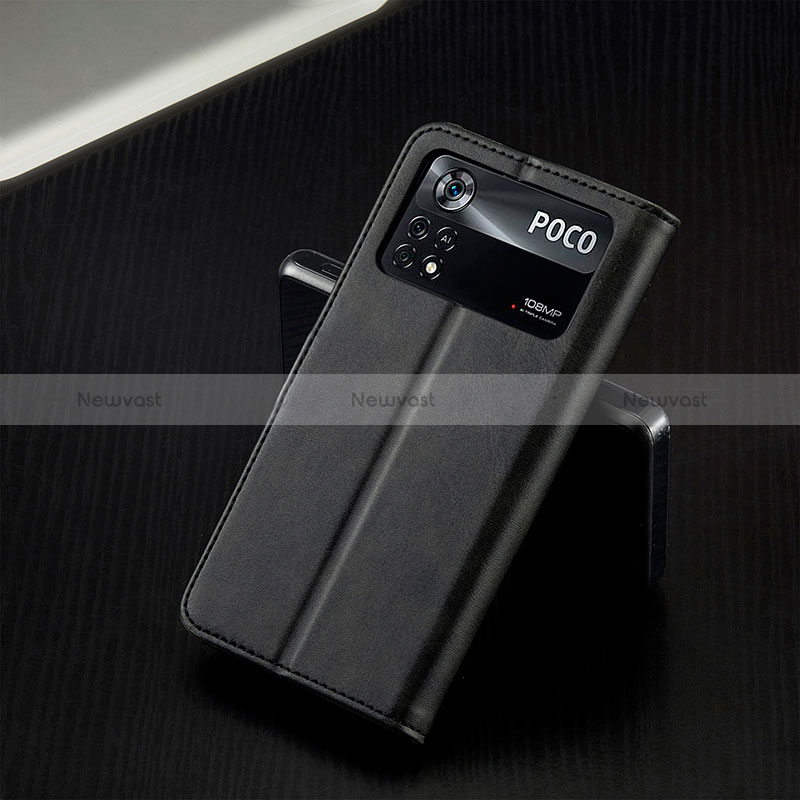 Leather Case Stands Flip Cover Holder LC2 for Xiaomi Poco M4 Pro 4G