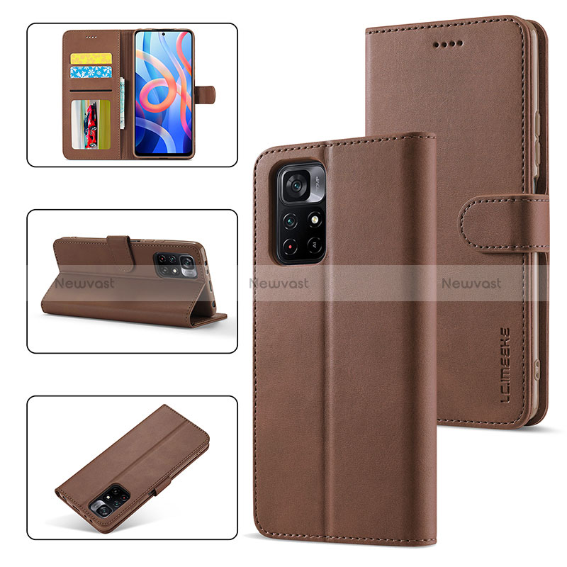 Leather Case Stands Flip Cover Holder LC2 for Xiaomi Poco M4 Pro 5G