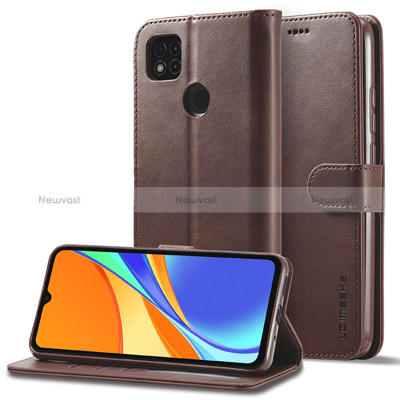 Leather Case Stands Flip Cover Holder LC2 for Xiaomi Redmi 10A 4G Brown