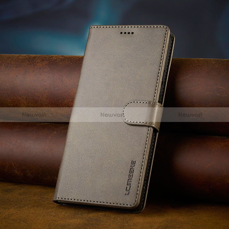 Leather Case Stands Flip Cover Holder LC2 for Xiaomi Redmi 13C Gray