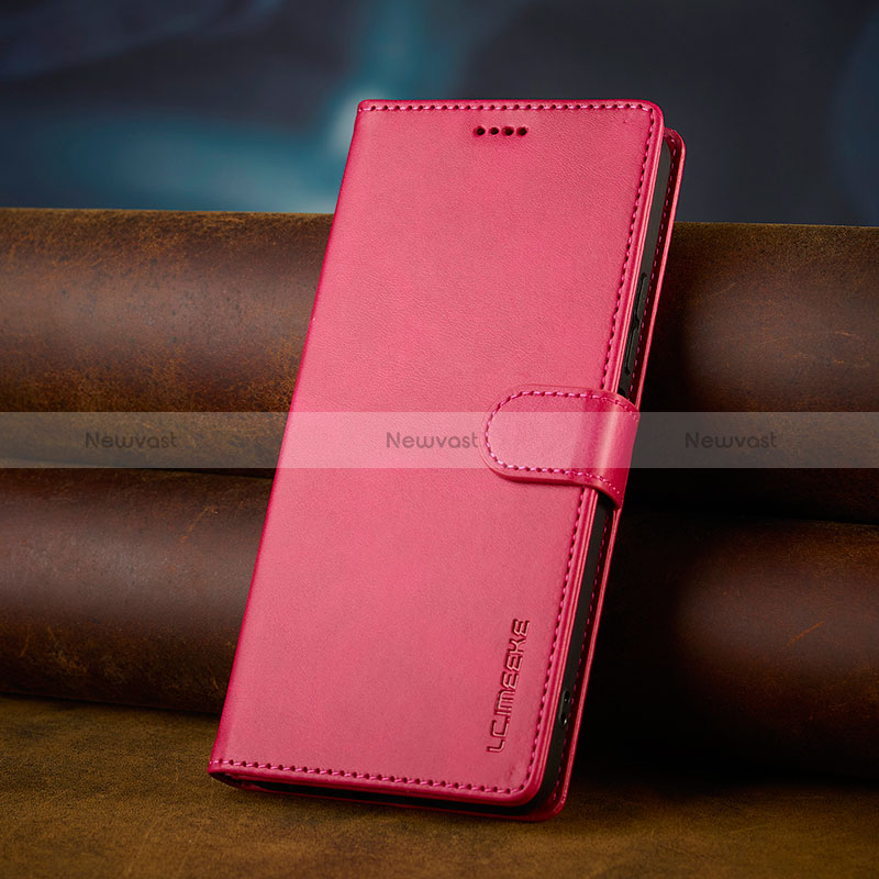 Leather Case Stands Flip Cover Holder LC2 for Xiaomi Redmi 13C Hot Pink