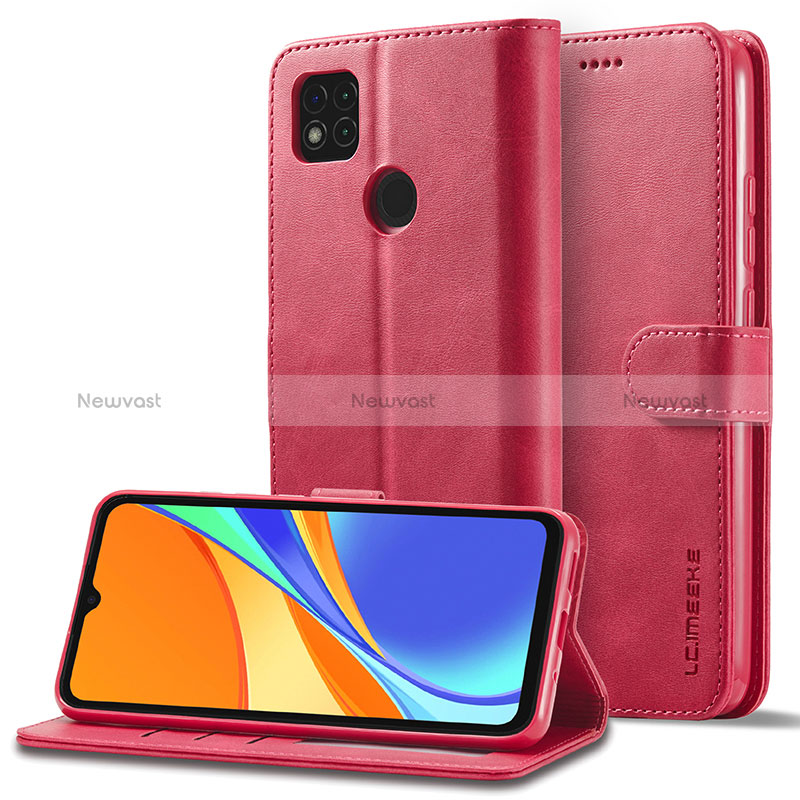 Leather Case Stands Flip Cover Holder LC2 for Xiaomi Redmi 9 Activ Hot Pink