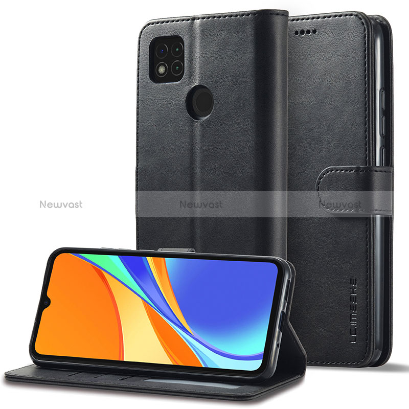Leather Case Stands Flip Cover Holder LC2 for Xiaomi Redmi 9C Black