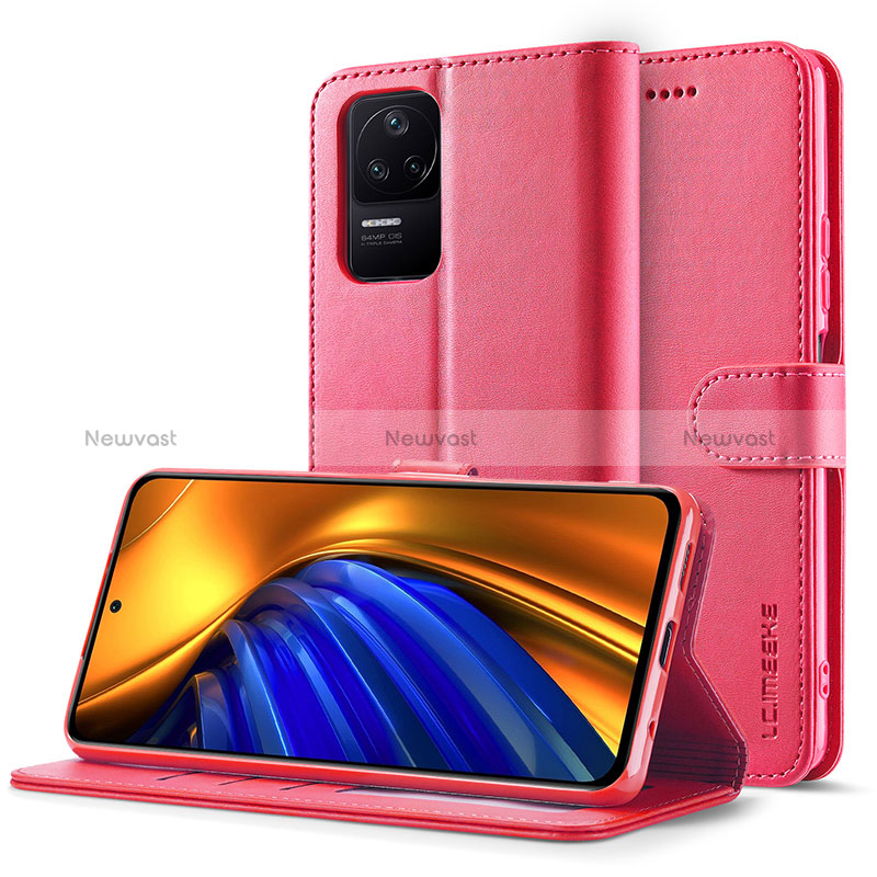 Leather Case Stands Flip Cover Holder LC2 for Xiaomi Redmi K40S 5G Hot Pink