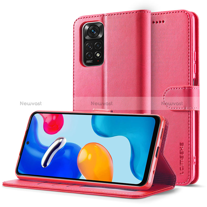 Leather Case Stands Flip Cover Holder LC2 for Xiaomi Redmi Note 11 Pro 4G Hot Pink