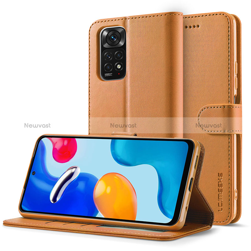 Leather Case Stands Flip Cover Holder LC2 for Xiaomi Redmi Note 11 Pro 4G Light Brown