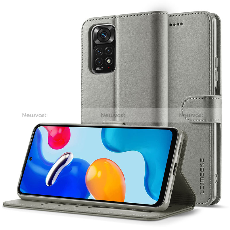 Leather Case Stands Flip Cover Holder LC2 for Xiaomi Redmi Note 11 Pro 5G Gray