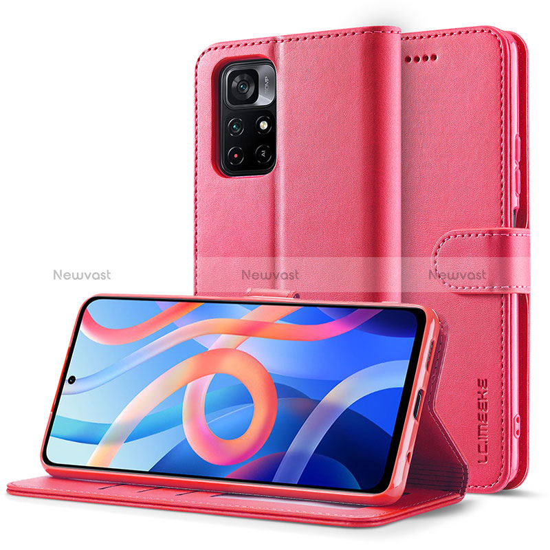 Leather Case Stands Flip Cover Holder LC2 for Xiaomi Redmi Note 11S 5G Hot Pink