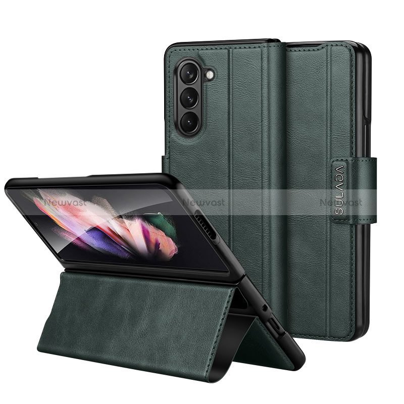 Leather Case Stands Flip Cover Holder LD1 for Samsung Galaxy Z Fold5 5G Green