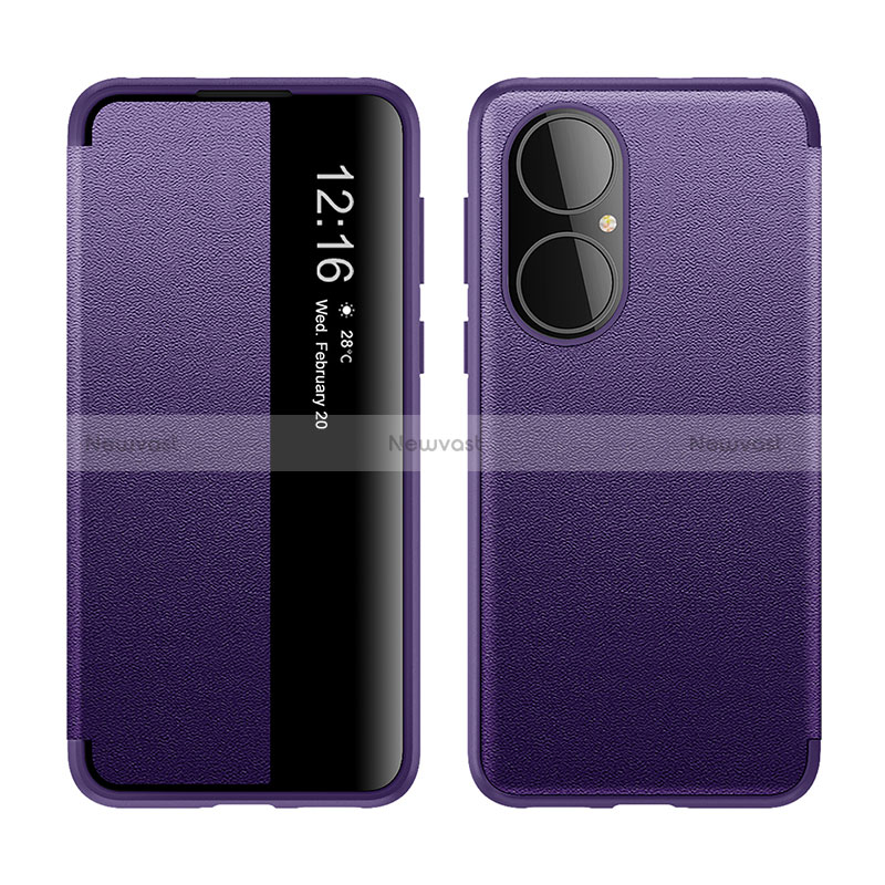 Leather Case Stands Flip Cover Holder LF1 for Huawei P50e Purple