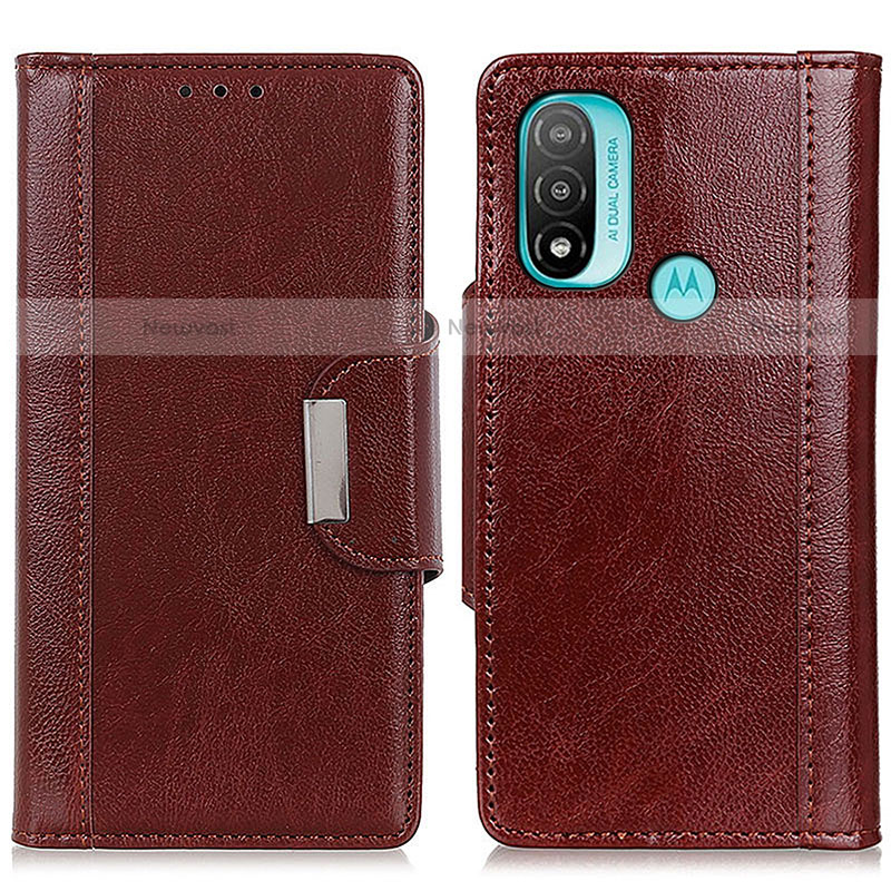 Leather Case Stands Flip Cover Holder M01L for Motorola Moto E30 Brown