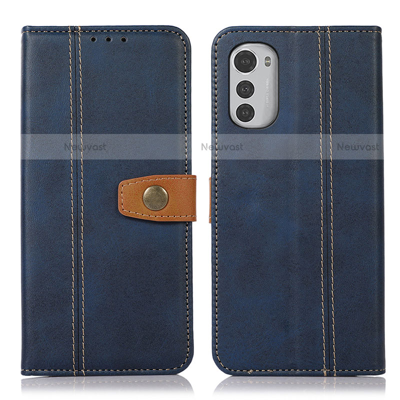 Leather Case Stands Flip Cover Holder M01L for Motorola Moto E32 Blue
