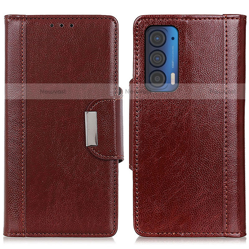 Leather Case Stands Flip Cover Holder M01L for Motorola Moto Edge (2021) 5G Brown