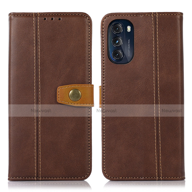 Leather Case Stands Flip Cover Holder M01L for Motorola Moto G 5G (2022) Brown