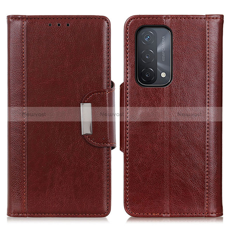 Leather Case Stands Flip Cover Holder M01L for Oppo A54 5G Brown