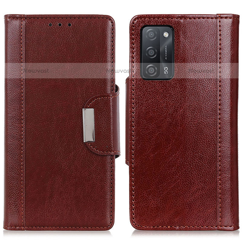 Leather Case Stands Flip Cover Holder M01L for Oppo A55 5G Brown