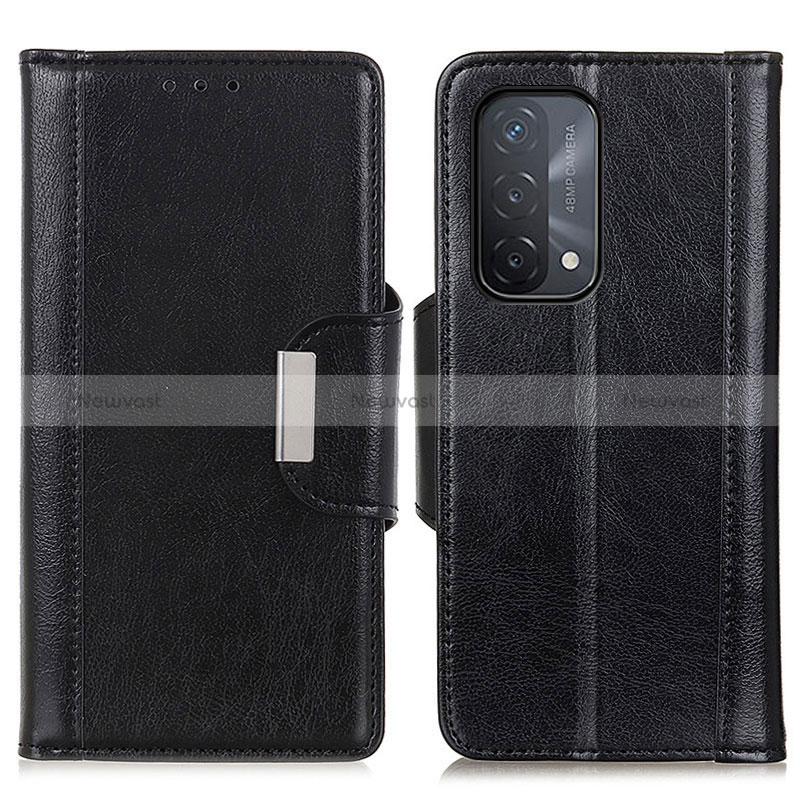 Leather Case Stands Flip Cover Holder M01L for Oppo A74 5G Black