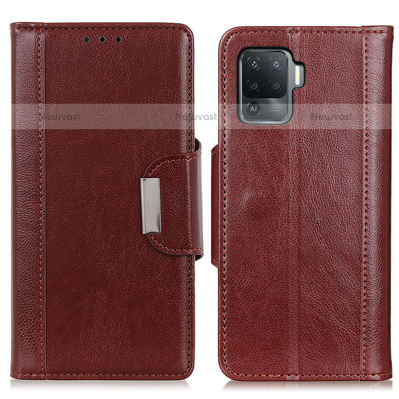 Leather Case Stands Flip Cover Holder M01L for Oppo F19 Pro Brown