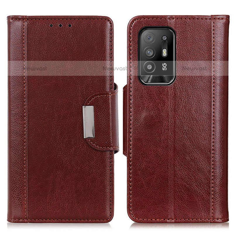 Leather Case Stands Flip Cover Holder M01L for Oppo F19 Pro+ Plus 5G Brown