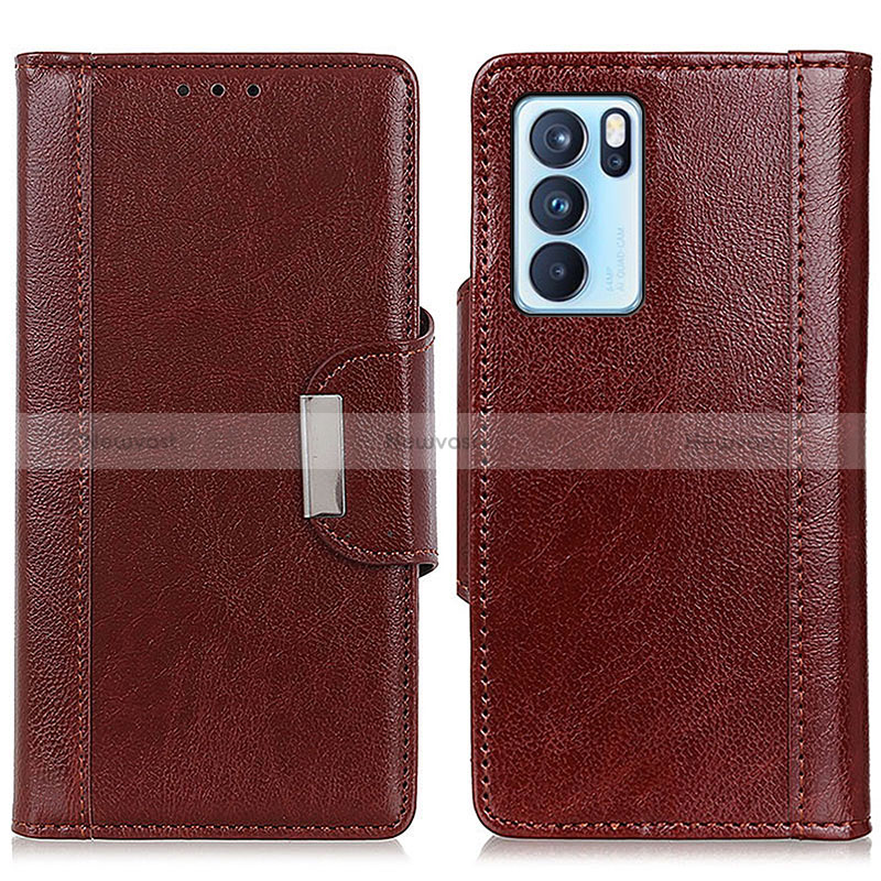 Leather Case Stands Flip Cover Holder M01L for Oppo Reno6 Pro 5G India Brown