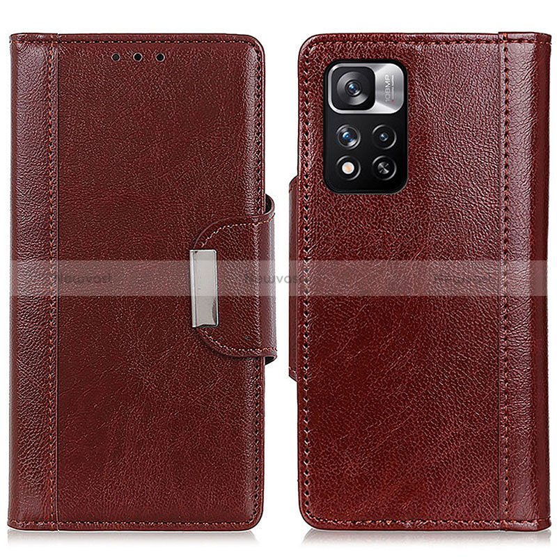 Leather Case Stands Flip Cover Holder M01L for Xiaomi Poco X4 NFC Brown