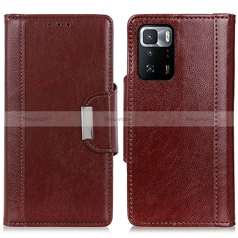 Leather Case Stands Flip Cover Holder M01L for Xiaomi Redmi Note 10 Pro 5G Brown