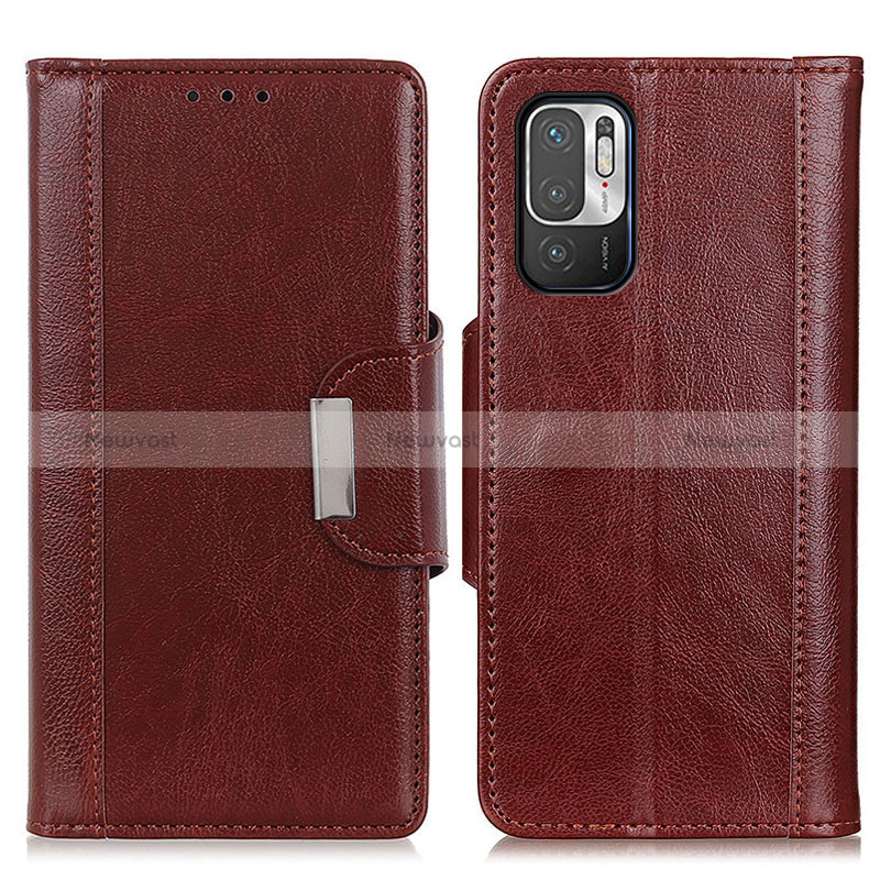 Leather Case Stands Flip Cover Holder M01L for Xiaomi Redmi Note 10T 5G Brown