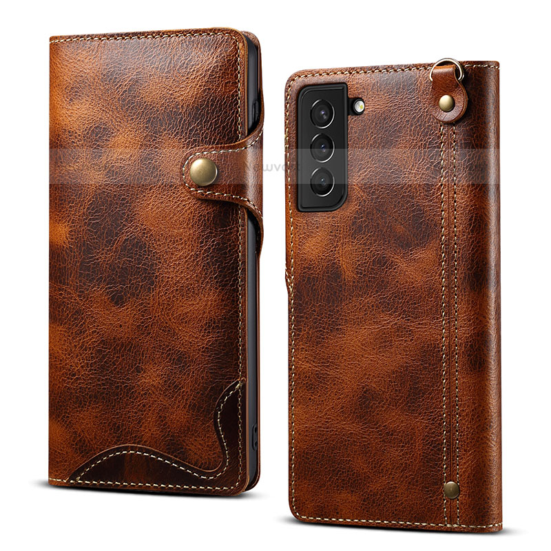 Leather Case Stands Flip Cover Holder M01T for Samsung Galaxy S23 Plus 5G Brown