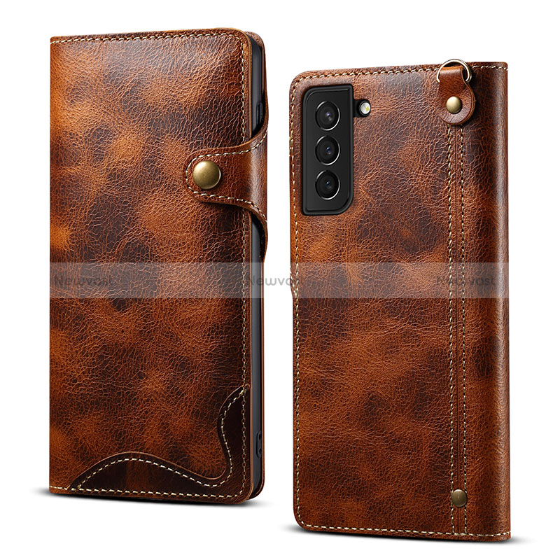 Leather Case Stands Flip Cover Holder M01T for Samsung Galaxy S24 Plus 5G Brown