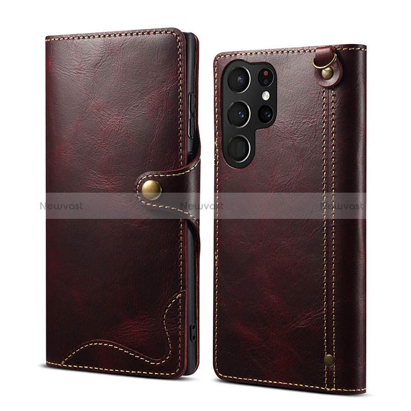 Leather Case Stands Flip Cover Holder M01T for Samsung Galaxy S24 Ultra 5G