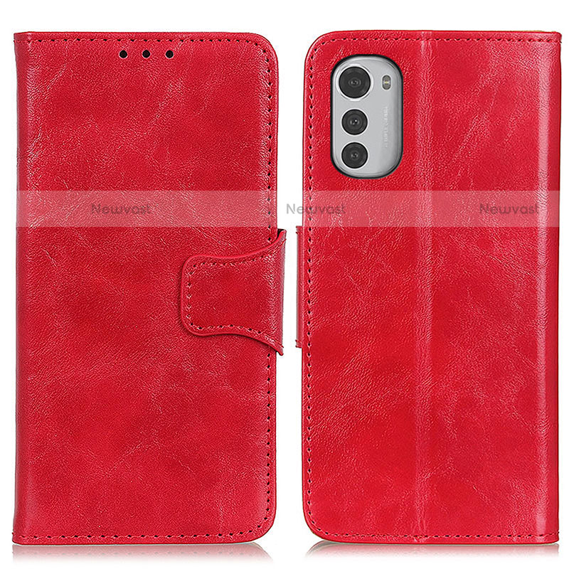 Leather Case Stands Flip Cover Holder M02L for Motorola Moto E32 Red