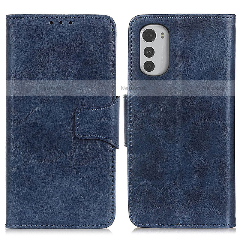 Leather Case Stands Flip Cover Holder M02L for Motorola Moto E32s Blue