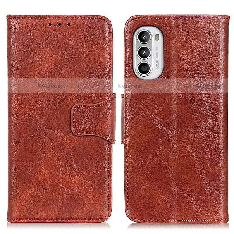 Leather Case Stands Flip Cover Holder M02L for Motorola Moto Edge (2022) 5G Brown