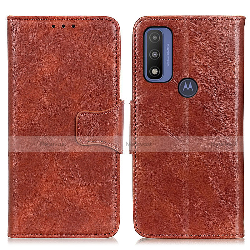 Leather Case Stands Flip Cover Holder M02L for Motorola Moto G Pure Brown