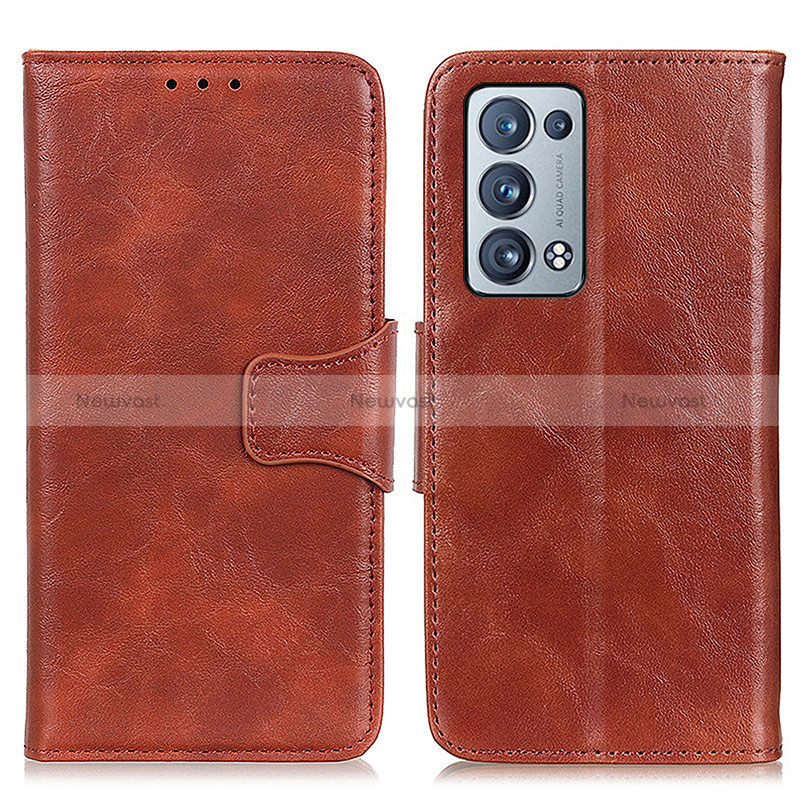 Leather Case Stands Flip Cover Holder M02L for Oppo Reno6 Pro+ Plus 5G Brown