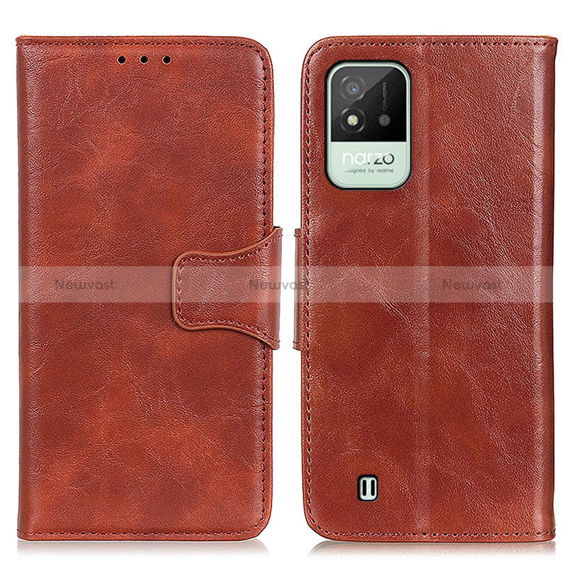 Leather Case Stands Flip Cover Holder M02L for Realme C20 Brown